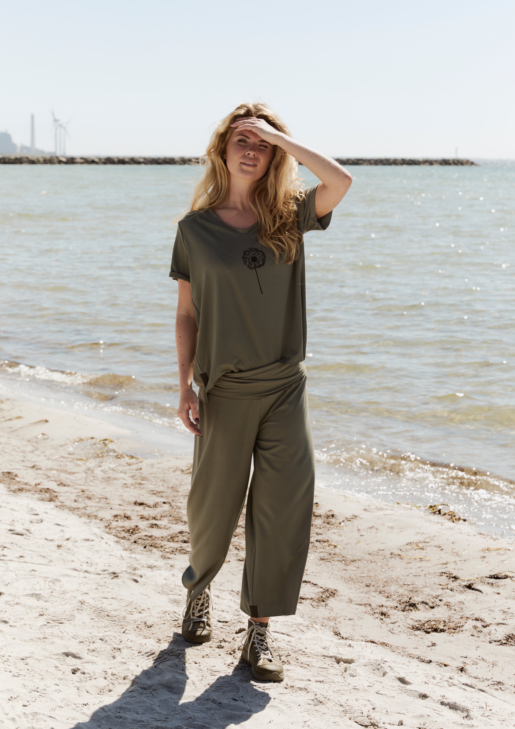 HENRIETTE STEFFENSEN COPENHAGEN PANTS FOLD DOWN WAIST 3/4 - 99017 BUKSER DUSTY GREEN 609