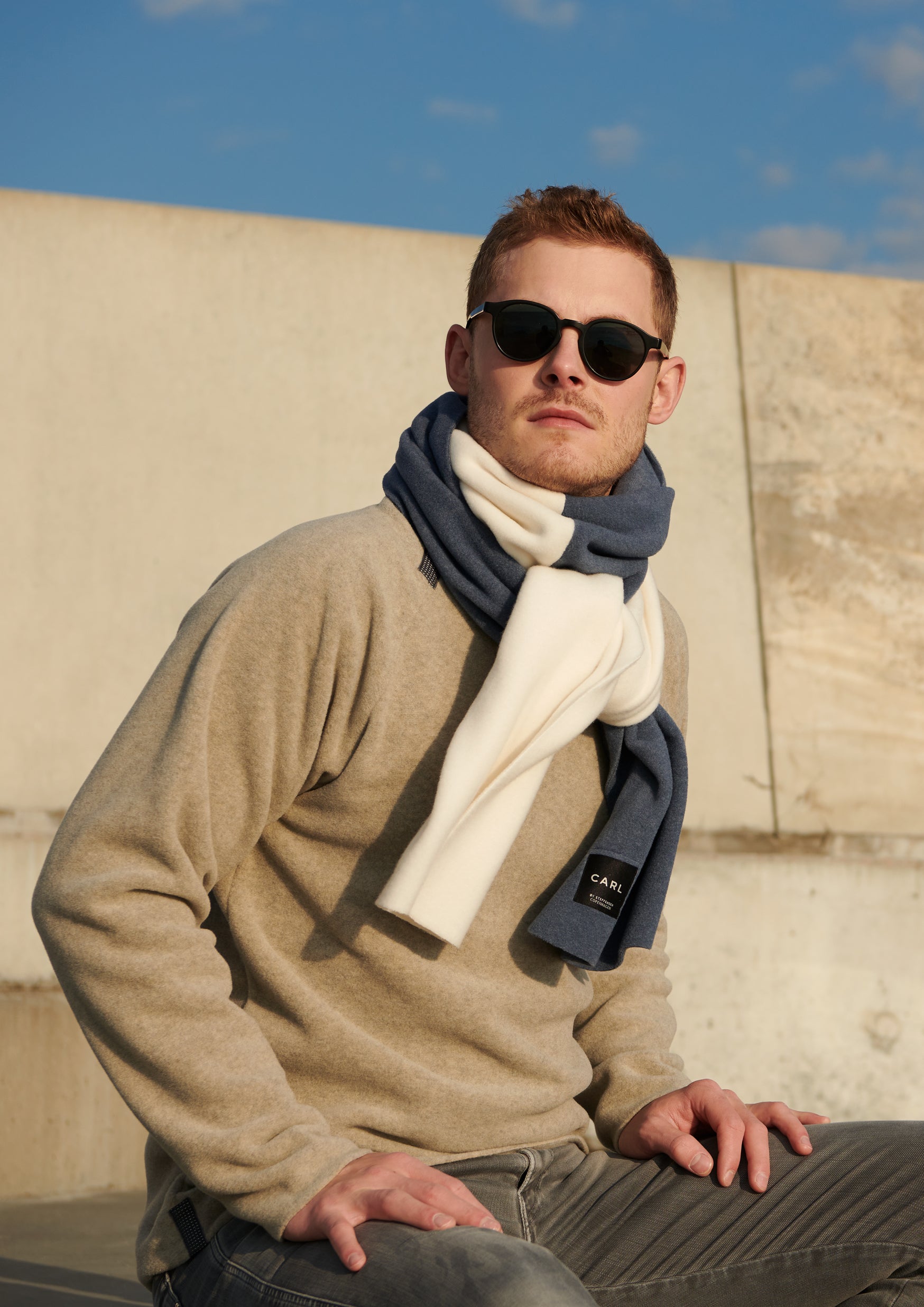 CARL BY STEFFENSEN COPENHAGEN SCARF IN SOFT FLEECE - 1004C SCARFS BLUE/OFF WHITE