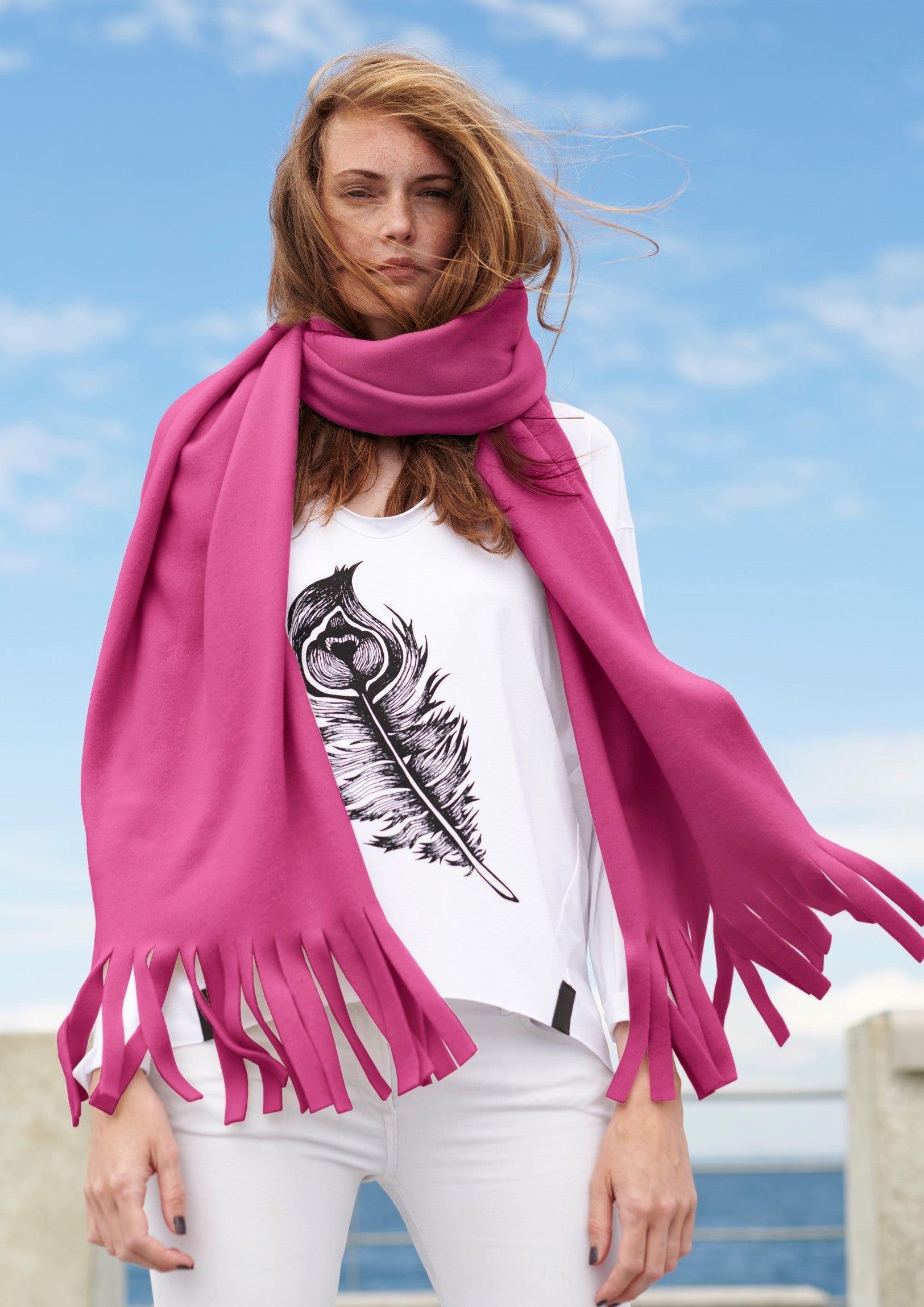 HENRIETTE STEFFENSEN COPENHAGEN SCARF WITH FRINGES - 4077 SCARFS PINK 369