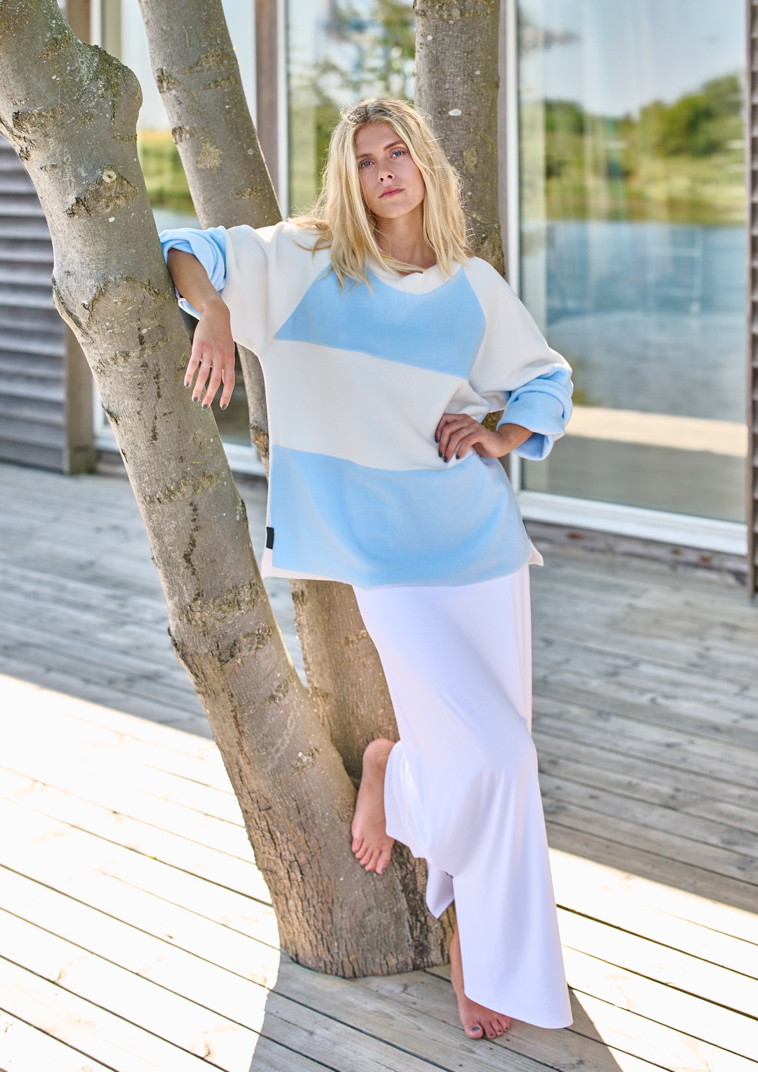 HENRIETTE STEFFENSEN COPENHAGEN SWEATER LOOSE FIT - 1357 BLUSER BABY BLUE/OFF WHITE 692