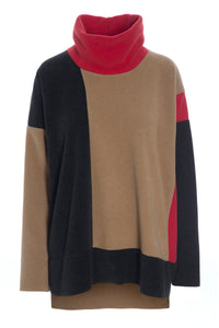 SWEATER NO WASTE - 1340 - CAMEL/SOFT BLACK/RED