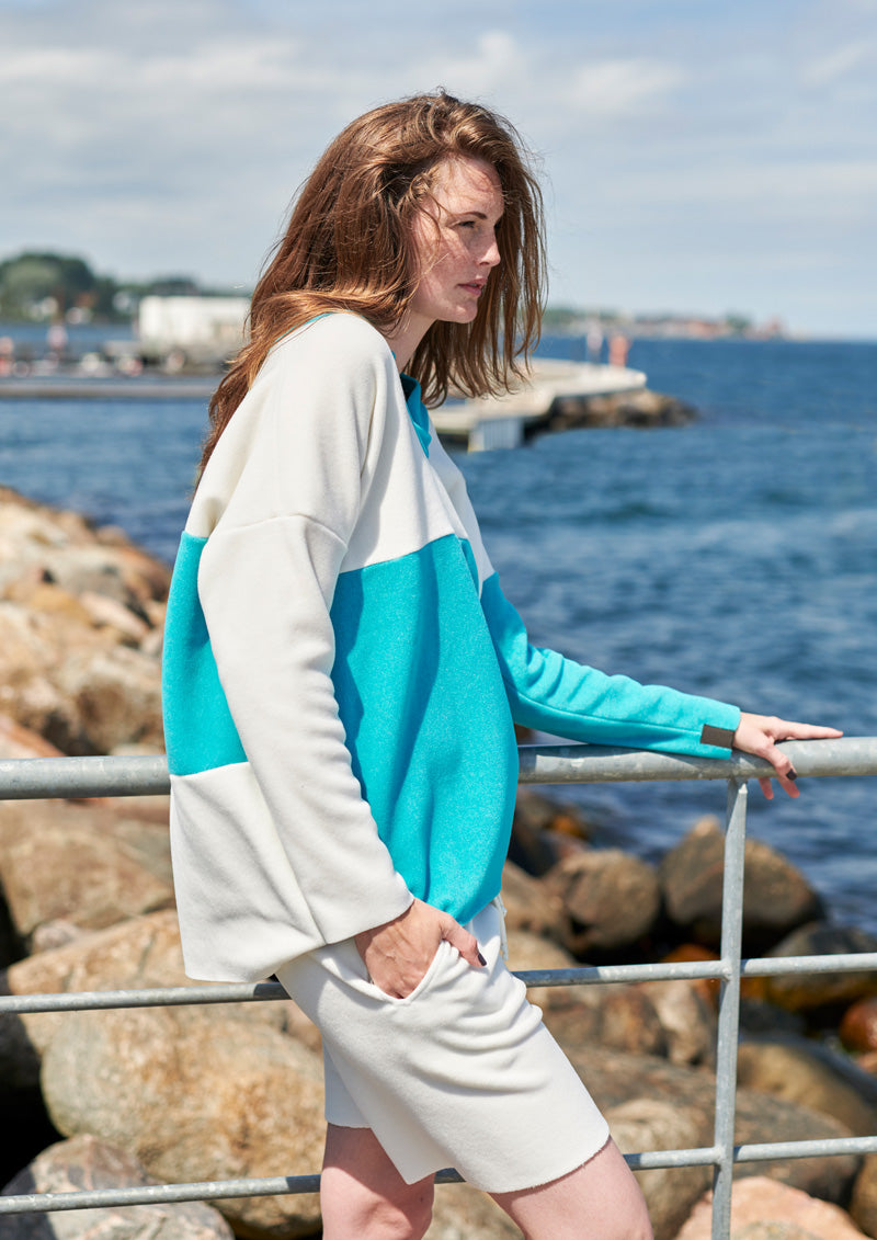 HENRIETTE STEFFENSEN COPENHAGEN SWEATER NO WASTE - 1351 SWEATERS fleece LAGOON/OFF WHITE 445