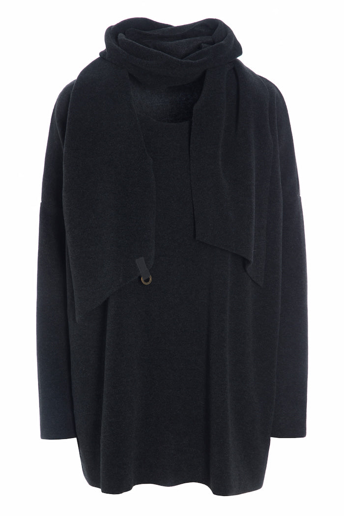 HENRIETTE STEFFENSEN COPENHAGEN SWEATER WITH SCARF - 1338 BLUSER SOFT BLACK 914