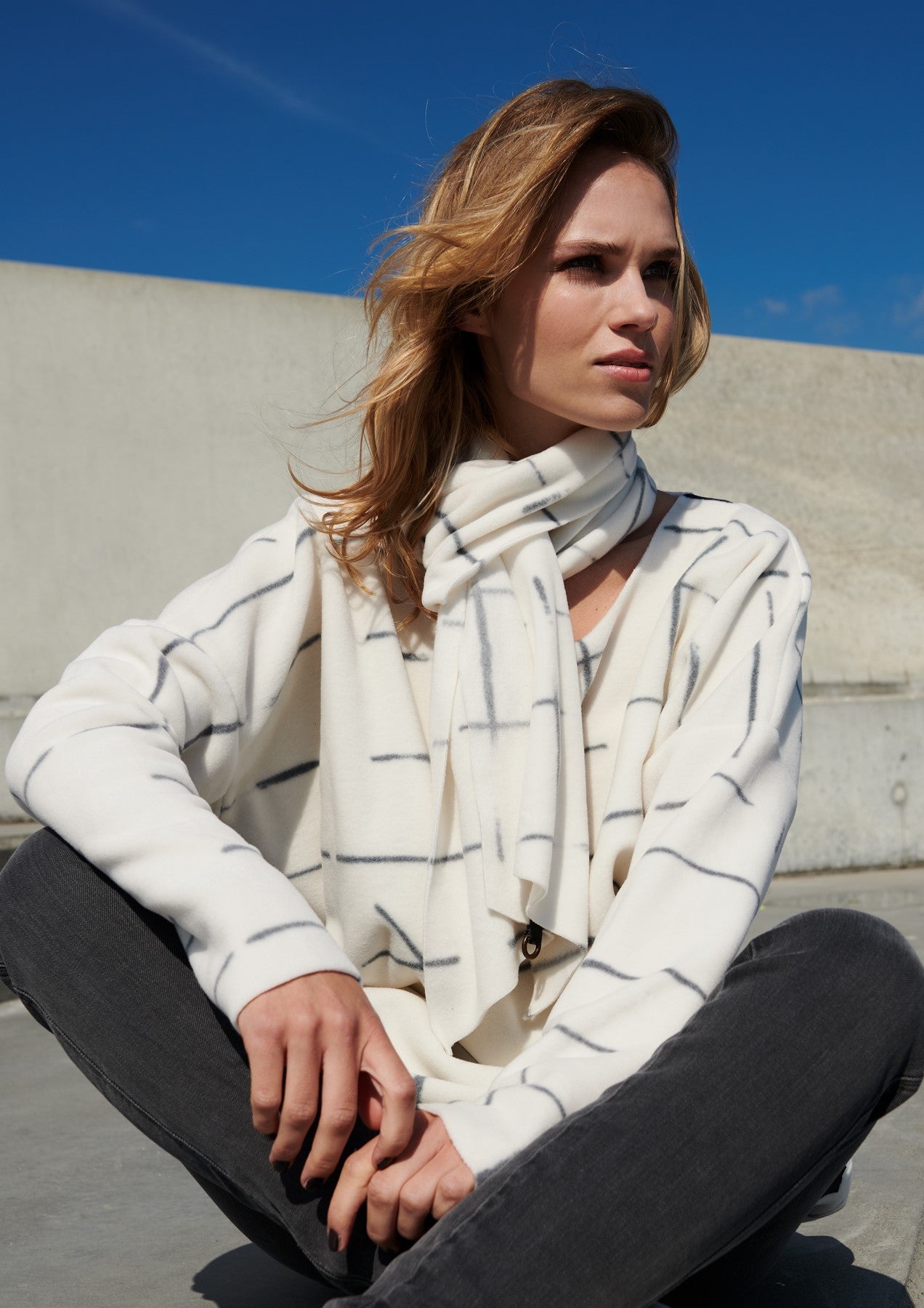 HENRIETTE STEFFENSEN COPENHAGEN SWEATER WITH SCARF - 1338P SWEATERS fleece CHECK PRINT 112