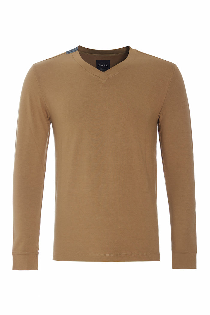 CARL BY STEFFENSEN COPENHAGEN T-SHIRT V-NECK LONG SLEEVE - 1021C T-SHIRTS CAMEL 815