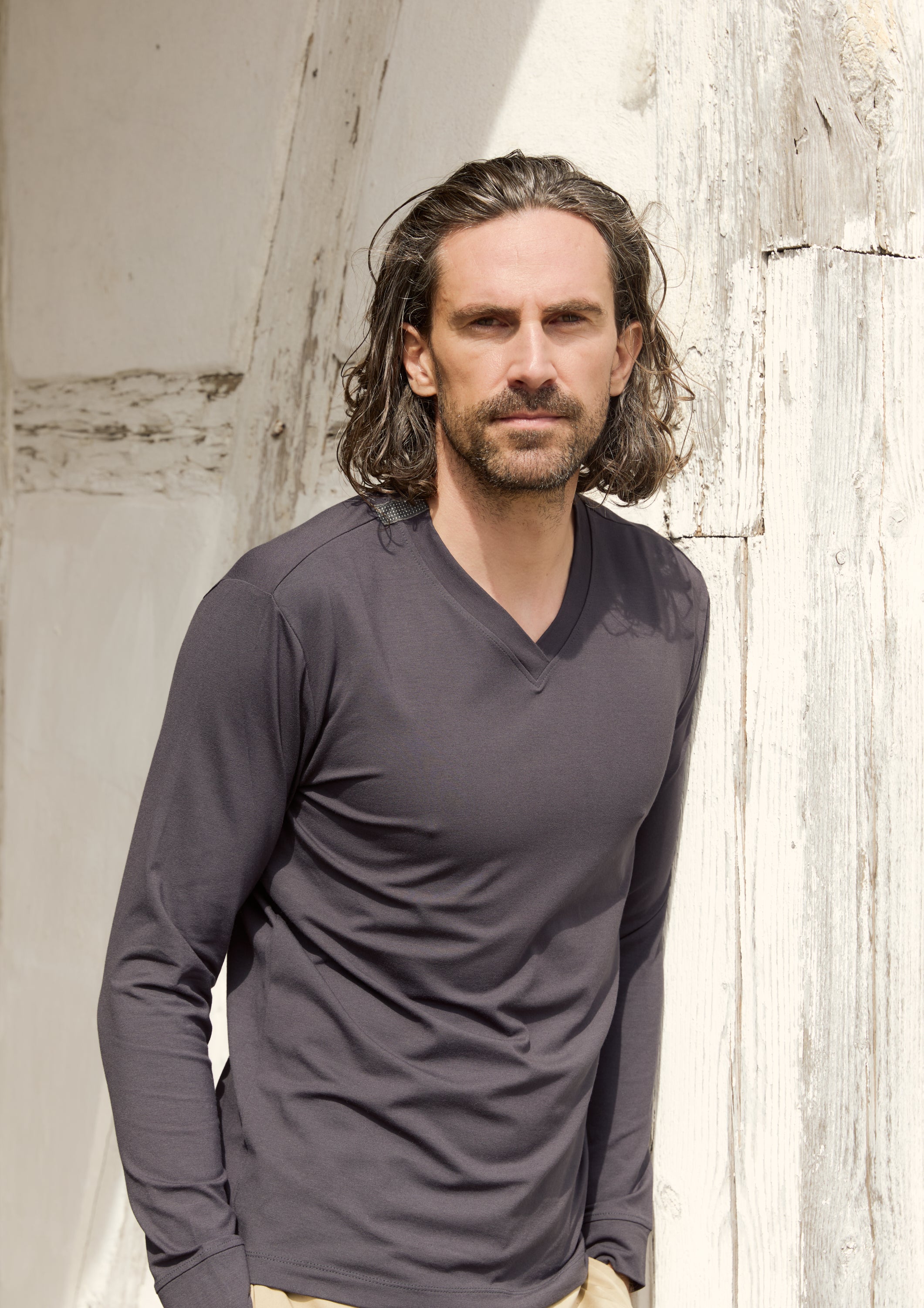 CARL BY STEFFENSEN COPENHAGEN T-SHIRT V-NECK LONG SLEEVE - 1021C T-SHIRTS DEEP BLUE 502