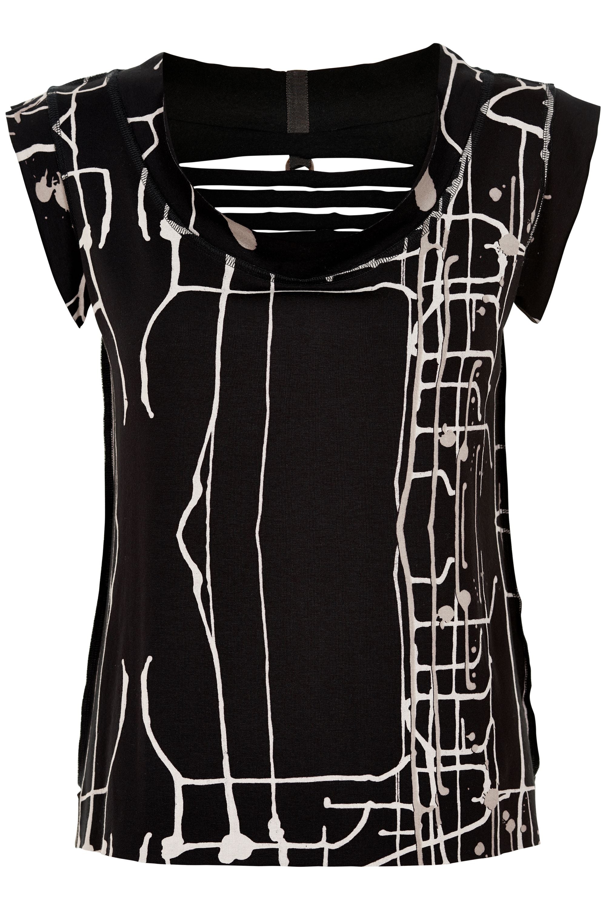 HENRIETTE STEFFENSEN COPENHAGEN TOP FRILLS - 96033 BLUSER ART PRINT BLACK 100