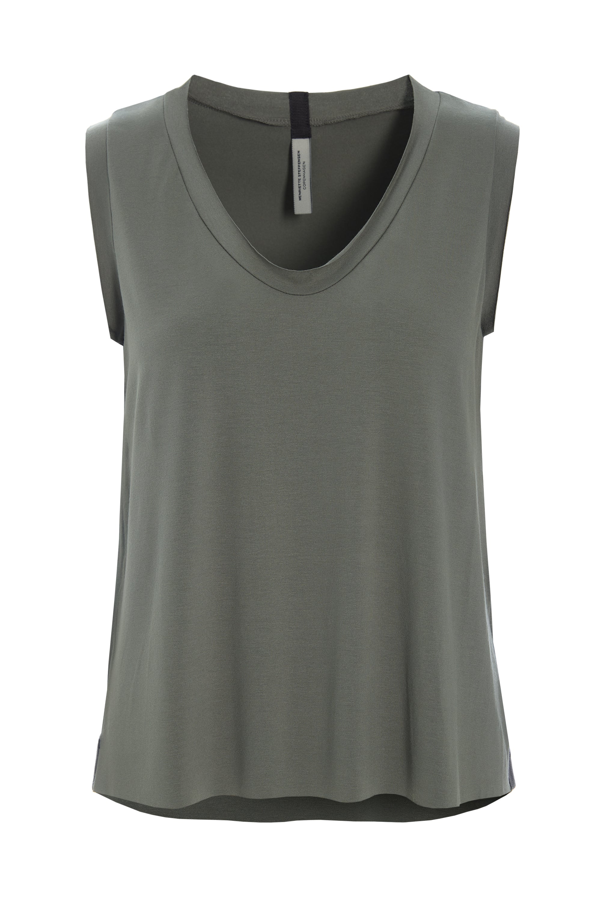 HENRIETTE STEFFENSEN COPENHAGEN TOP V-NECK - 96102 T-SHIRTS DUSTY GREEN 609