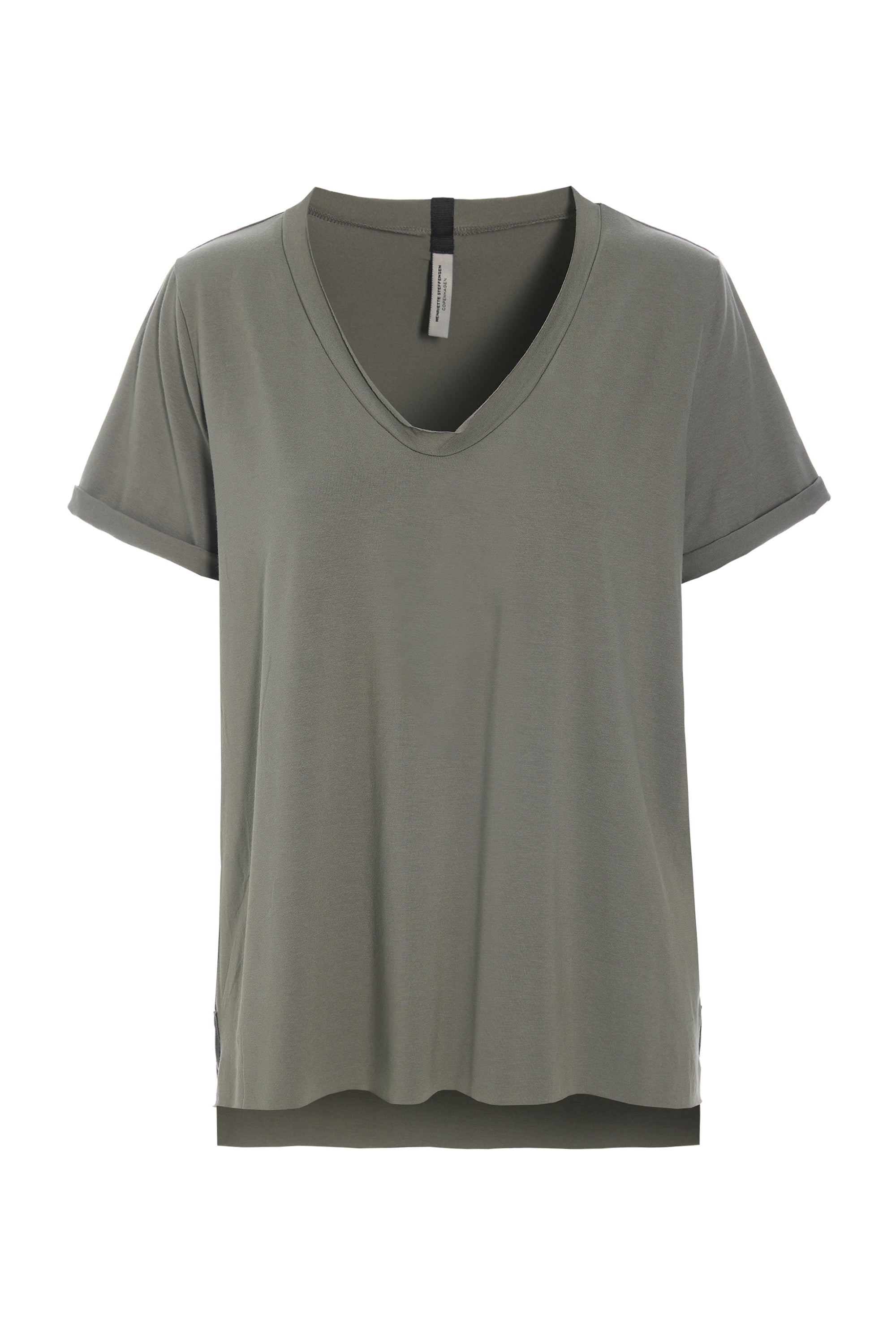 HENRIETTE STEFFENSEN COPENHAGEN V-NECK TEE - 96105 T-SHIRTS DUSTY GREEN 609