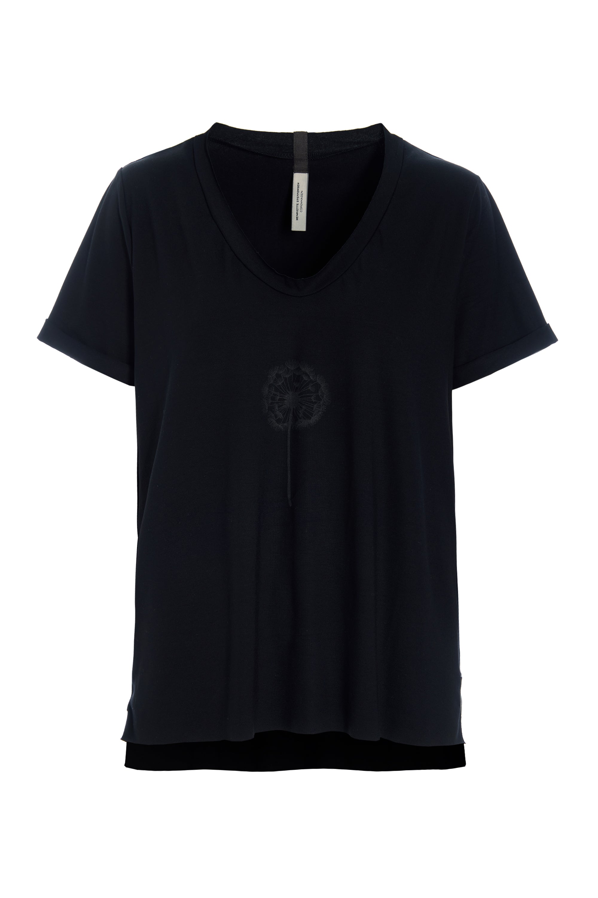 HENRIETTE STEFFENSEN COPENHAGEN V-NECK TEE - 96105 FLOWER T-SHIRTS BLACK 900