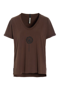 V-NECK TEE - 96105 FLOWER - CHOCOLATE