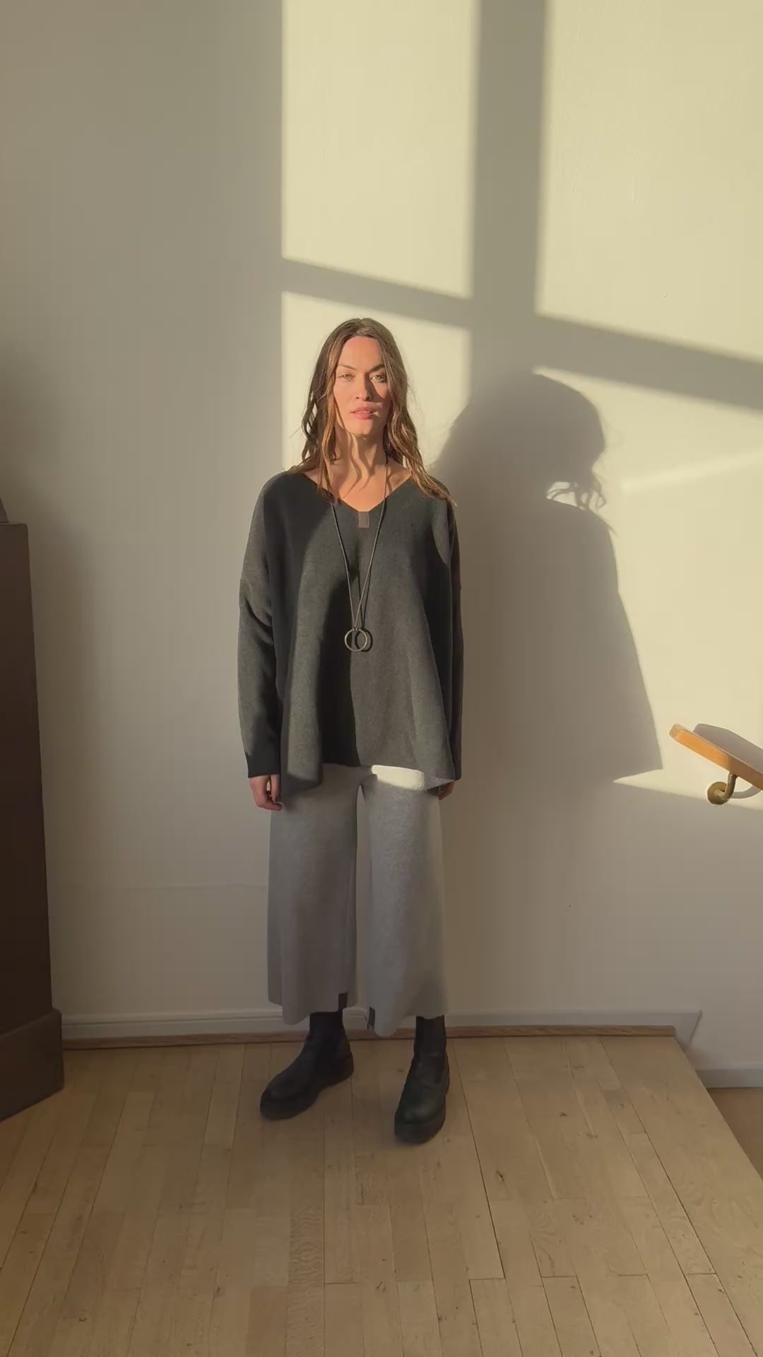 HENRIETTE STEFFENSEN COPENHAGEN FLARE TROUSERS 3/4 LENGTH - 2115 BUKSER LIGHT GREY 876