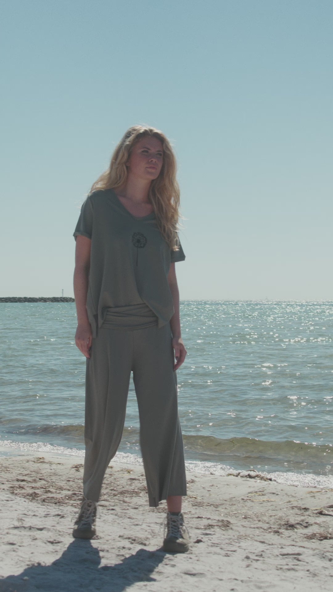 HENRIETTE STEFFENSEN COPENHAGEN PANTS FOLD DOWN WAIST 3/4 - 99017 BUKSER DUSTY GREEN 609