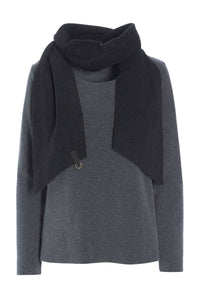 BLOUSE WITH SCARF - 1325 - GREY/SOFT BLACK